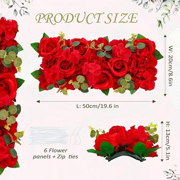Table Flower Centerpieces Silk Red Rose Arch Decor Flower Wall Panels Dining 6pc - Picture 8 of 8